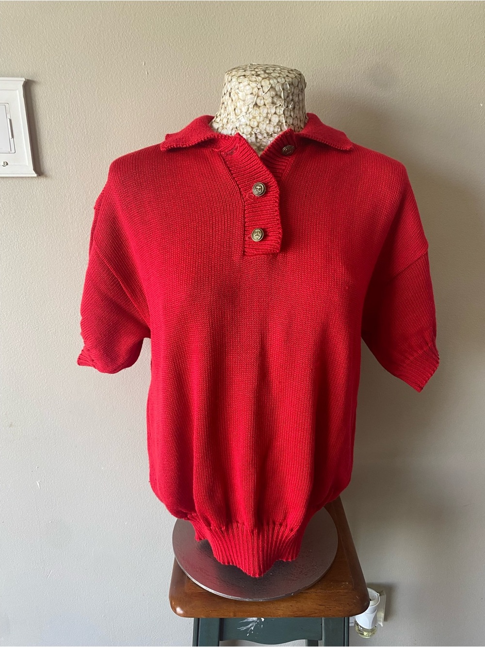 Vintage 80s Red Short-Sleeve Knit Polo Sweater